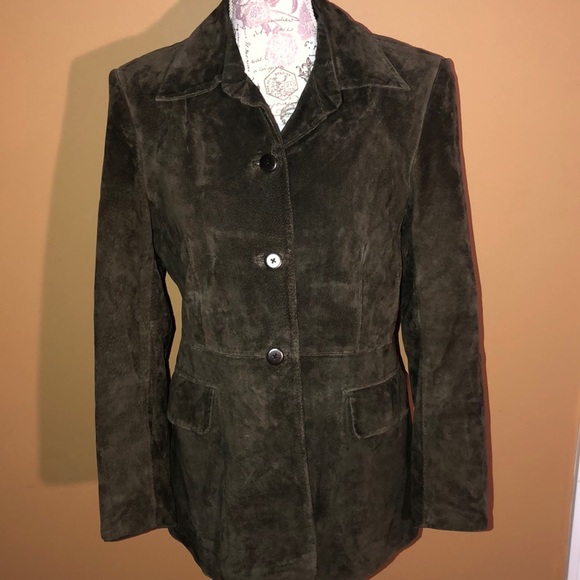 Caslon Brown Suede Leather Button Up Coat M - Picture 3 of 7